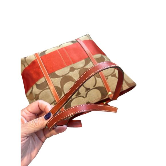 Coach Signature Tote Orange and Tan - Picture 6 of 8